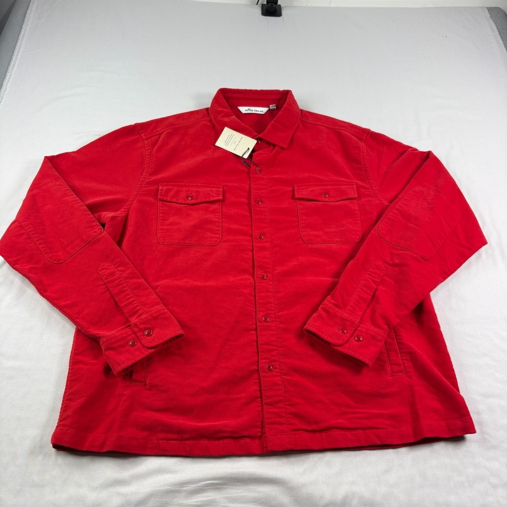 Peter Millar Moleskin Shirt Jacket Mens XL Red Button Up Long Sleeve Crown NEW